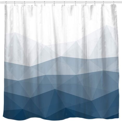 Rideau De Douche - Tissu Déperlant Sans PVC - Oeillets Antirouille - Motif Graphique HD - 180 X 180 Cm - Bleu Ombré (1/5)