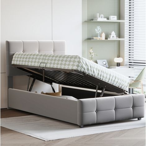 Letto Contenitore Bambino 90x200 cm con Testiera Regolabile in Velluto Grigio (1/5)