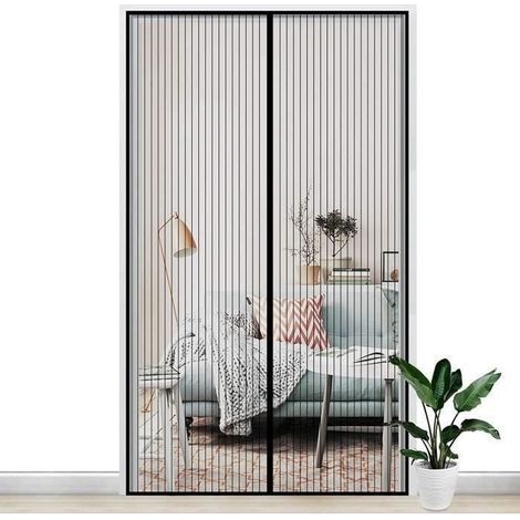 Magnetisches Tür-Moskitonetz, 100 cm breit x 210 cm hoch, mit 26 fliegensicheren Magneten, Schwarz (1/4)