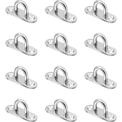 12 ganchos de acero inoxidable M5 en forma de U para techo, placa de ojales de acero inoxidable para colgar sillas, columpios, toldos y accesorios. (1/5)