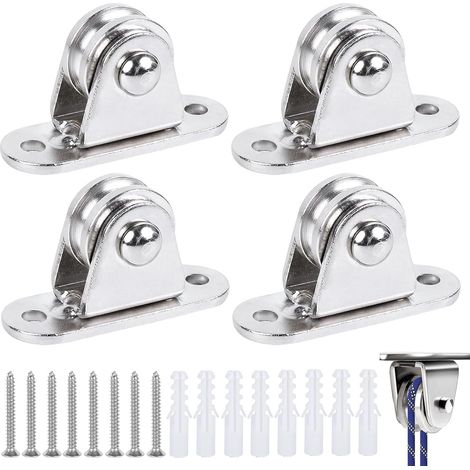 Poulie Fixe - Lot de 4 - Fer Nickelé - Roulement à Billes - Pour Corde et Câble - 6,2x2,2x3,4 cm (1/5)