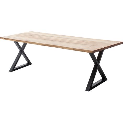 Esstisch 220x100 cm mit Baumkante, X-Gestell, Eiche massiv geölt, PARACATU-06 (1/5)