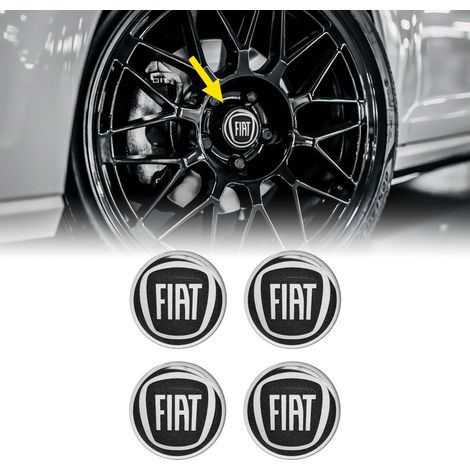 Adesivi 3D Copriruota Fiat Nero, 4 Pezzi, Diametro 58 mm