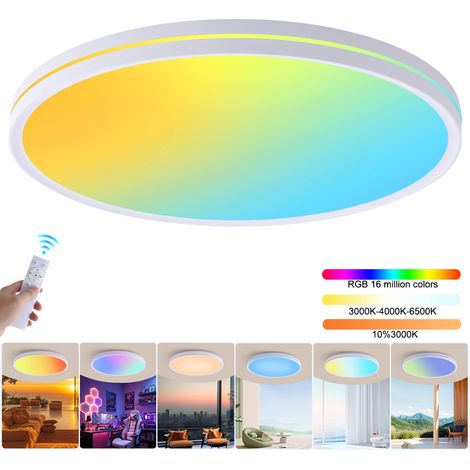 Plafonnier LED à intensité variable avec télécommande, puits de lumière LED à spectre complet, plafonnier RGB irisé, couleur variable, φ37 cm (1/5)