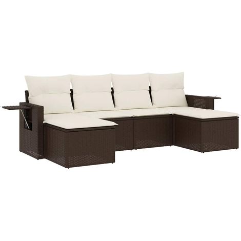 Set Divano da Giardino 6 pz Salotto da Giardino con Cuscini Marrone in Polyrattan (1/5)