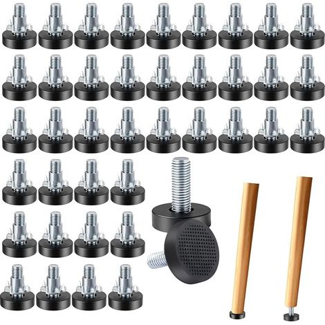 Furniture Slides M6 Screw On Furniture Slides, Adjustable Feet with T-Nuts for Table, Chair, Stool, Cabinet, Furniture Legs, Height Adjustable Furniture Legs, 40 Pieces (1/5)