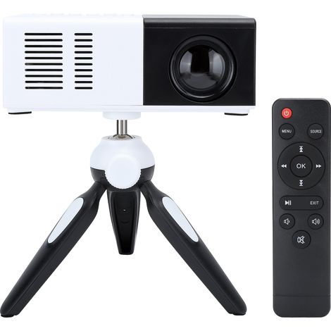 Mini projecteur portable LED noir et blanc avec support, prise 100-240 V. (1/5)