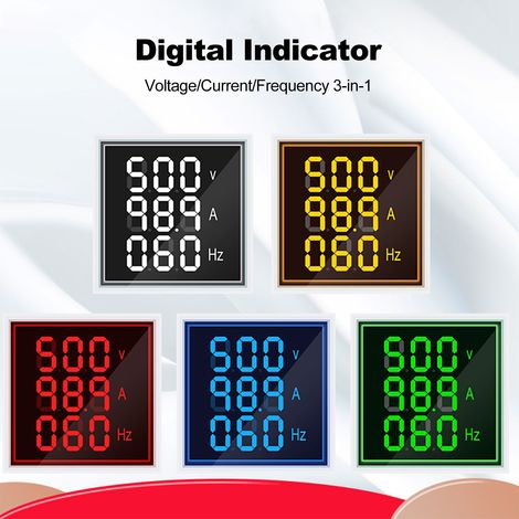 Indicateur 3 en 1 AC 60-500V 0-100A 20-75Hz, afficheur LED 3 digits, voltmètre ampèremètre fréquencemètre, tête carrée 22mm, instrument de mesure multifonction (1/5)