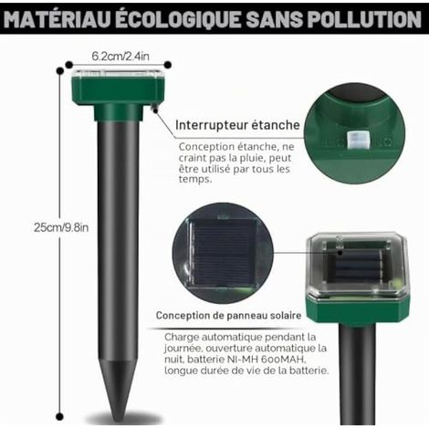 Répulsif Taupe Solaire à Ultrason, 4 Pièces Solar Répulsif à Ultrasons, Solaire Repulsif Taupe, Répulsif Serpent Ultrason, IP65 Imperméable Rrépulsif Souris Repeller Exterieur Anti Gopher, Serpent (1/4)