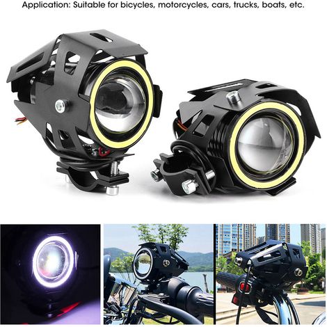 Set aus 2 weißen 30W CREE U7 LED-Motorradscheinwerfern, Typ "Angel Eye", mit Schalter. (1/5)