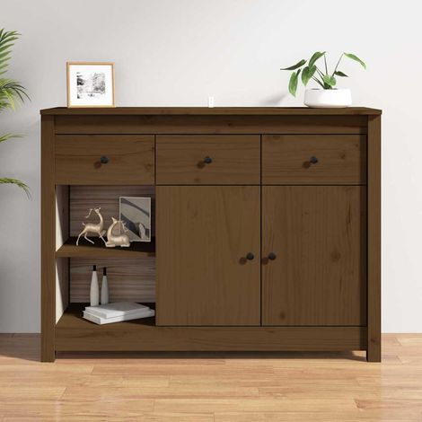 Aparador de madera maciza de pino marrón miel 100x35x74 cm (1/4)
