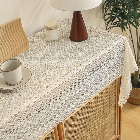 Camino de mesa de encaje 35x160cm, Alfombra de macramé a crochet color crema, Decoración moderna para el hogar color beige (1/2)
