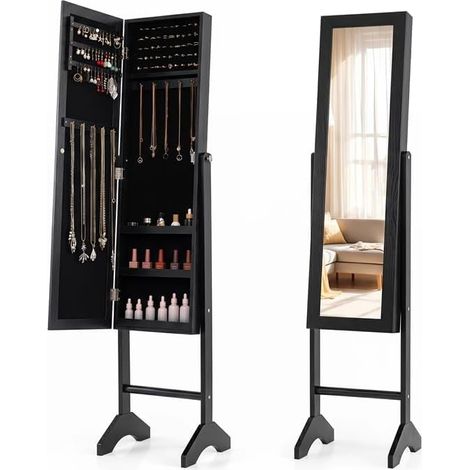 COSTWAY Armoire à Bijoux sur Pied avec Miroir Pleine Longueur (Noir) (1/5)