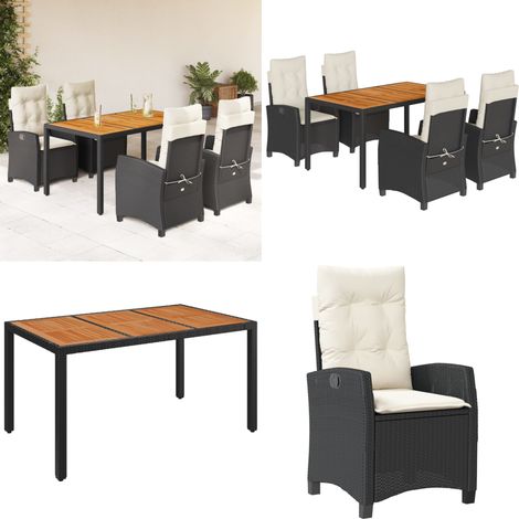 5-tlg. Garten-Essgruppe mit Kissen Schwarz Poly Rattan - Gartentisch - Gartenstuhl (1/5)
