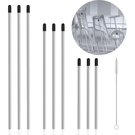 12 Pièces Lave-Vaisselle Porte-Bouteilles Support 27cm+23cm+15cm en Acier Inoxydable avec Capuchon en Silicone et 1 Brosse de Nettoyage, pour Tous Les Paniers à Vaisselle Courants (1/5)