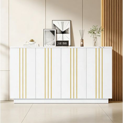 Buffet enfilade 4 portes 140 cm blanc et doré OKMYHOME (1/5)