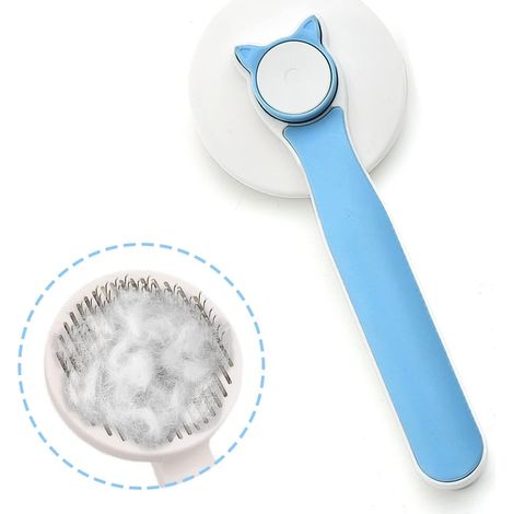 Self-Cleaning Brush for Cat and Dog for Grooming, Removing Loose Hair, Tangle and Dirt, Pet Comb for Long and Short Bristle (Blue) (1/5)