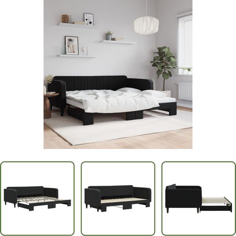 Schlafsofa - Tagesbett Ausziehbar Schwarz 100x200 cm Samt (1/5)