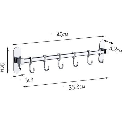 Barre de Suspension pour Ustensiles de Cuisine avec 6 Crochets 40 cm (1/5)