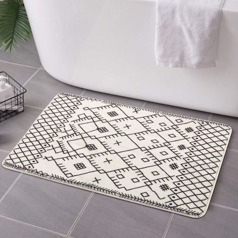 Tapis De Salle De Bain 40 X 60 Cm Boho Marocain Géométrique Ferme Tapis De Bain Antidérapant Microfibre Douce Lavable en Machine Tapis De Bain Tapis De Sol pour Salle De Bain Baignoire (1/4)