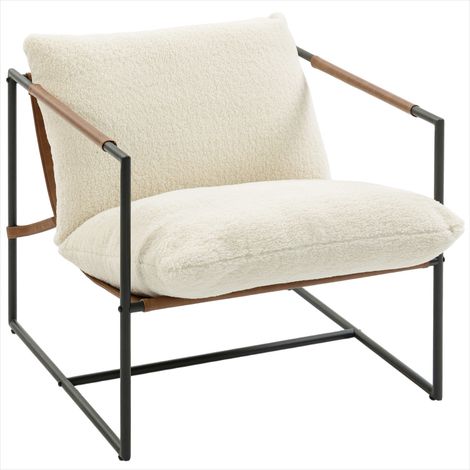 Banc de salle à manger Fauteuil de salon bouclette crème acier (1/5)