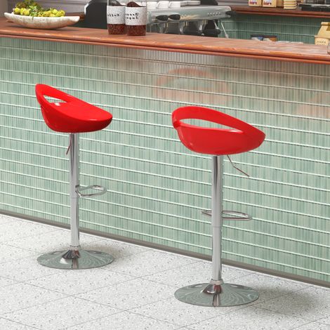 Set 2 Sgabelli da Bar Girevoli con Poggiapiedi, Altezza Regolabile Base in Acciaio Seduta in ABS, Rosso