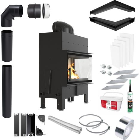 KRATKI FLOKI L Rechter Kaminofen 12 kW Ø200 Schwarz Set für Montage (1/5)