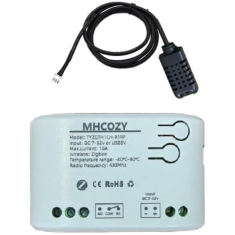 Zigbee Hub, régulateur de température intelligent avec capteur, 1 canal, 12 V, 10 A, contact sec, chauffage, refroidissement, température, interrupteur relais nécessaire (1/5)