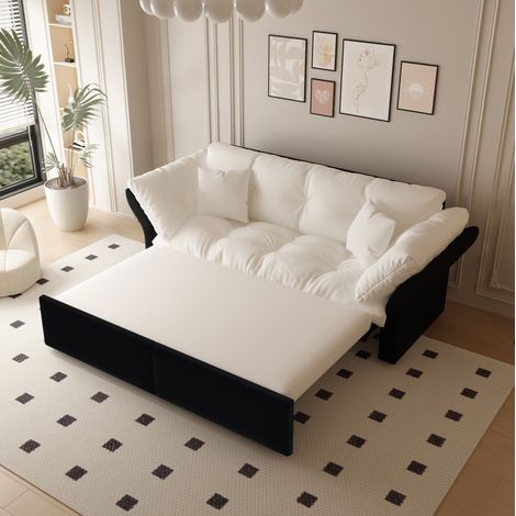 divano letto 154x203 3 in 1 velluto beige convertibile HAVRYA (1/5)