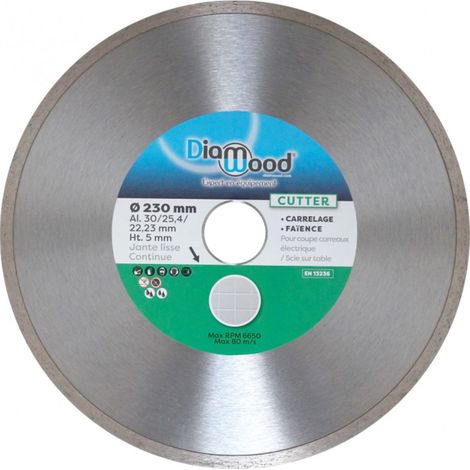 Diamwood – Disque diamant continu 230 mm – Alésage 30/25,4/22,23 mm – Coupe nette sur carrelage et faïence – Norme EN 13236 – Certifié TÜV Allemagne