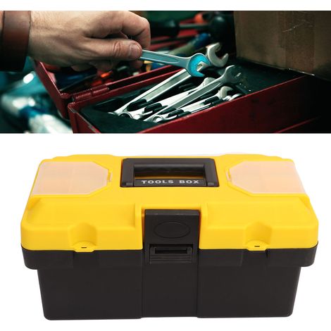 Boîte de rangement pour outils ménagers en plastique double couche de 35,5 cm (14 pouces), rangement pour voiture, boîte pliable pour réparation automobile, sac de réparation portable (1/5)