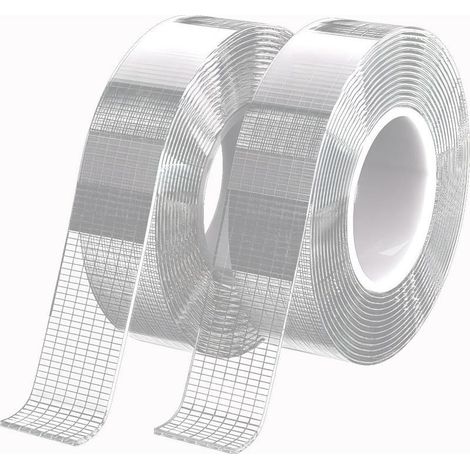 Ruban adhésif double face extra fort transparent - 10 m - Nano Tape - Double face - Sans trace - Lavable - Amovible - Pour photo, tapis, produits en bois, produits métalliques, bureau, cuisine (1/5)