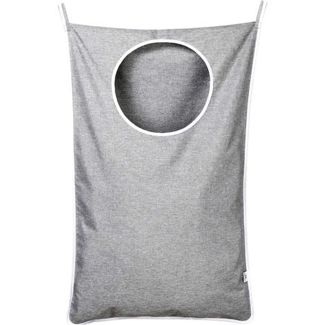 Panier à linge suspendu avec porte réglable en acier inoxydable 2 crochets à ventouse, idéal pour ranger les vêtements sales et économiser de l'espace, gris (1/5)