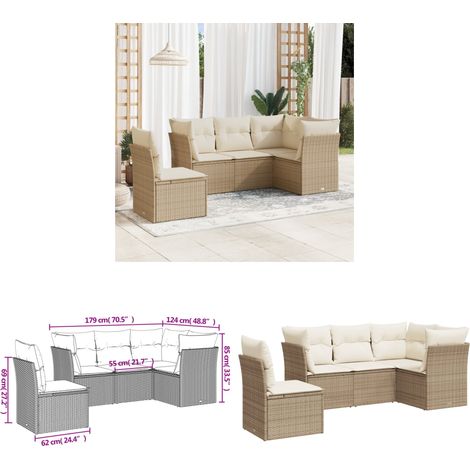 5-tlg. Garten-Sofagarnitur mit Kissen Beige Poly Rattan - Gartensorte - Gartenmöbelset - Lounge Möbel - Outdoor Sofa - Rattan Gartenmöbel - Home & Living (1/3)