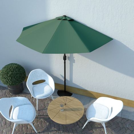 Sombrilla de balcón semicircular palo aluminio verde 270x144cm vidaXL