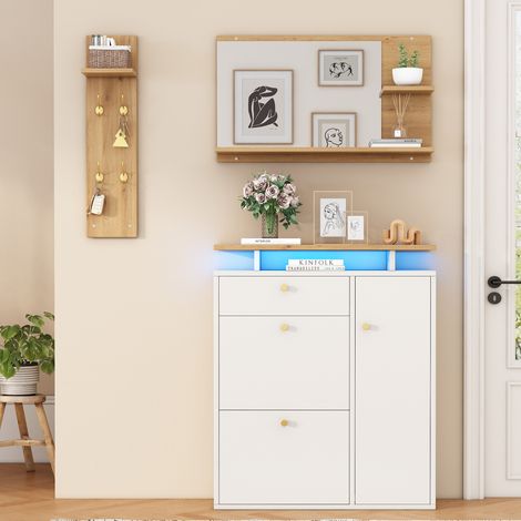 MEUBLIV mueble de entrada 3 piezas blanco con espejo, LED y zapatero (1/5)