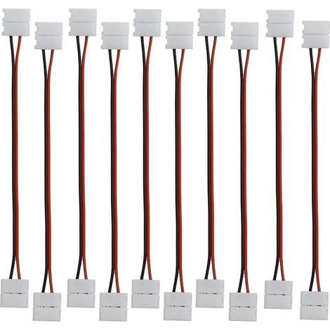 2-poliger LED-Streifen-Anschluss, flexibles Verlängerungskabel, 2-poliger Flex-LED-Streifen, LED-Band, Eckverbinder für SMD 5050 5630, einfarbiger LED-Streifen, 10 mm breit, 15 cm lang (10 Stück) [Ene (1/5)