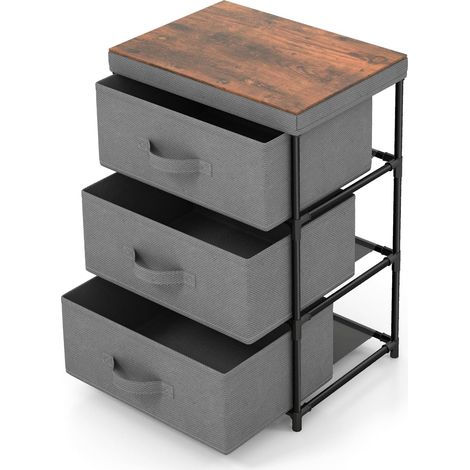 Goplus – Commode de rangement 3 tiroirs en tissu non tissé – Cadre métallique – Dimensions 40x30x62 cm – Capacité 10 kg par tiroir – Gris