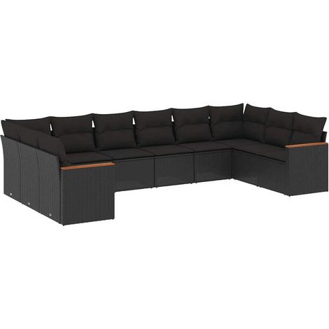 Maison Exclusive - Salon de jardin 10 pcs avec coussins noir résine tressée (1/5)