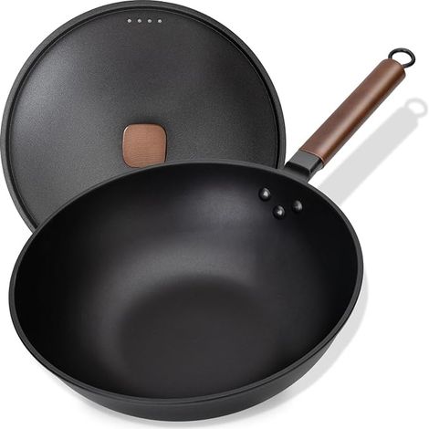 Carbon Steel Wok with Iron Lid - Induction/Electric/Gas (1/5)