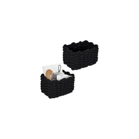 Aufbewahrungskorb aus Baumwolle – 2 Stück, gewebter Aufbewahrungskorb aus Baumwollnetz, 19 × 15 × 12 cm – Schwarz, für Schlafzimmer/Wohnzimmer (1/5)