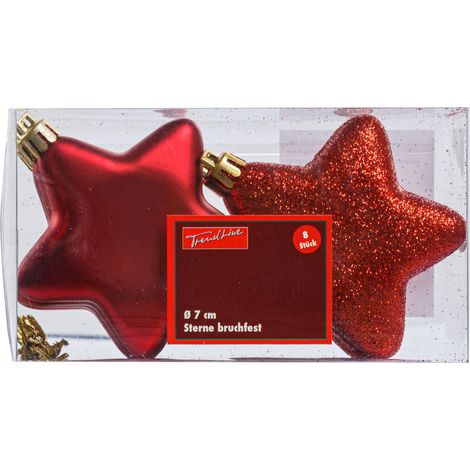 TrendLine Weihnachtskugeln Sterne bruchfest, langlebig 7 cm rot 8 Stück Christbaum- & Feiertagsschmuck (1/3)