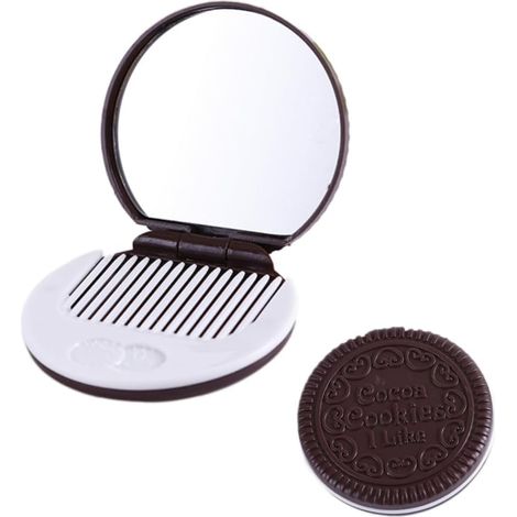 Miroir de poche rond compact, miroir de maquillage de voyage, petit miroir de sac à main, miroir cosmétique portable chocolat, miroir de vanity miniature, miroir de poche pour sac, miroir cookie mini (1/5)