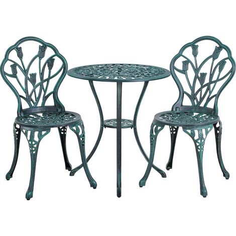 Yaheetech Sedie e Tavolo da Giardino Balcone 1 Tavolo e 2 sedie 3 Pezzi in Lega di Alluminio Verde (1/5)