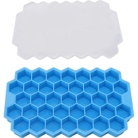 Flexible Silikon-Eiswürfelform mit 37 Fächern, blau mit Deckel, ideal zur Zubereitung von selbstgemachten Nahrungsergänzungsmitteln. (1/5)