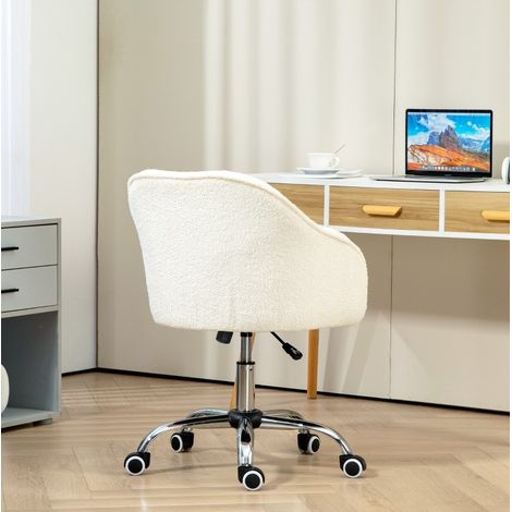Silla de escritorio giratoria, altura ajustable, ruedas 360, tejido de poliéster blanco crema (1/5)