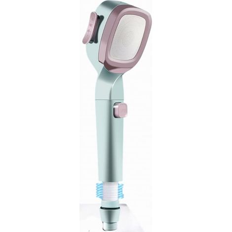 Ducha de cuatro chorros – Rosa y verde – Manguera de acero inoxidable de 1,50 metros – Limitador de caudal integrado – Soporte galvanizado (1/5)