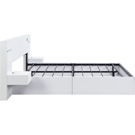 Cama matrimonial 180x200 cm blanca de MDF con USB, reloj, altavoz Bluetooth y luces (1/5)