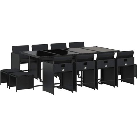 Maison Exclusive - 13-tlg. Garten-Essgruppe mit Kissen Schwarz Po