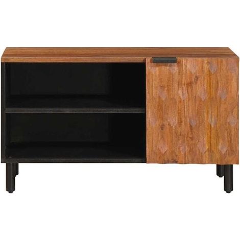 Meuble TV avec Rangement, 80 x 33 x 46 cm, Finition Bois d'Acacia Brun (1/5)